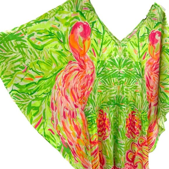 Lilly Pulitzer Mai Romper - Tiki Pink Flamingo - Size Medium - Kimono Jumpsuit - Picture 4 of 10